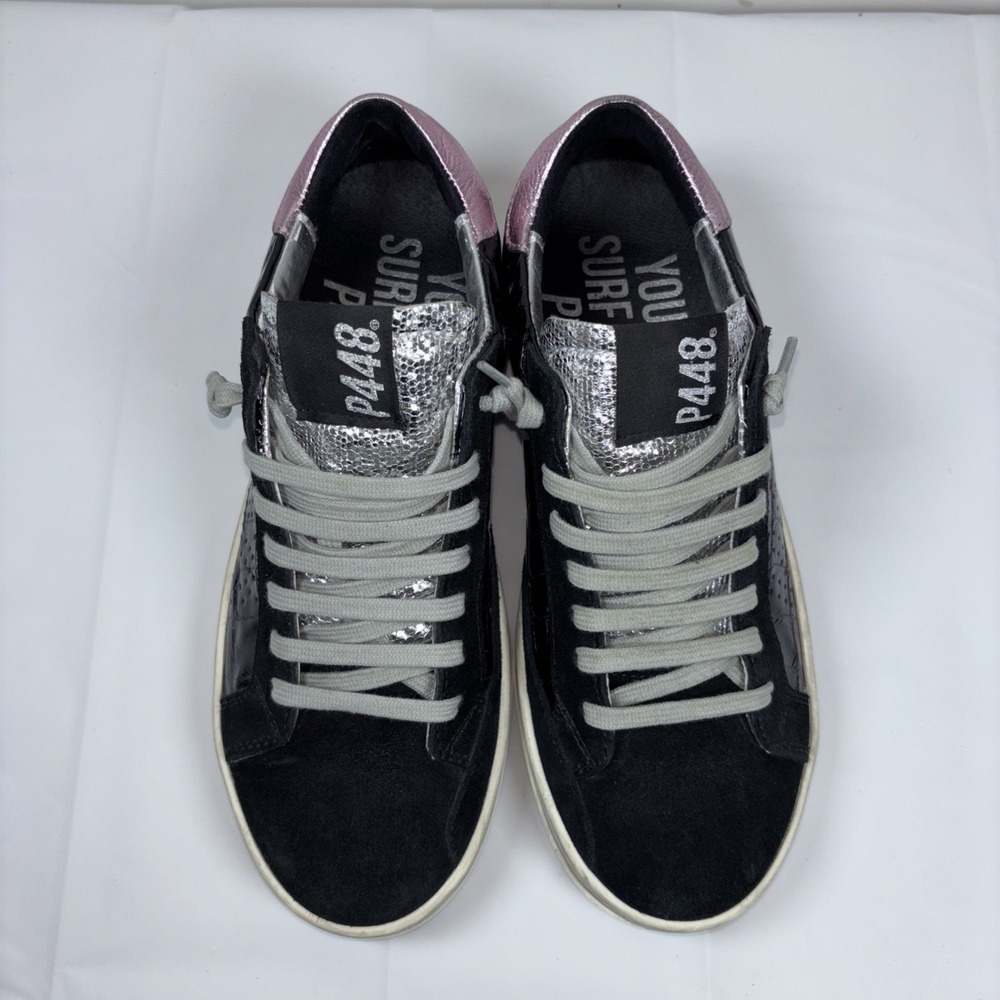 P448 Women John Embossed Patent Leather Gillter Lace Up Sneakers Sz 37/7 Comfort - Picture 3 of 16